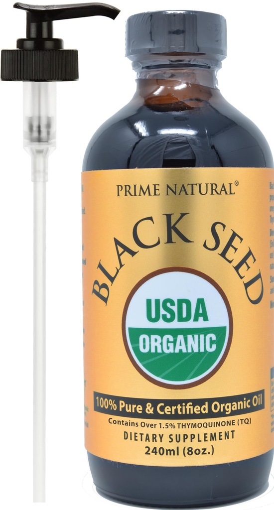 PRIME NATURAL Organic Black Seed Oil 8oz ® Cold Pressed Unrefined High Thymoquinone 1,7% USDA Certified ® Turkisk opprinnelse Potent ren Nigella Sativa væske | Vegan Omega 3 6 9, Antioksidant