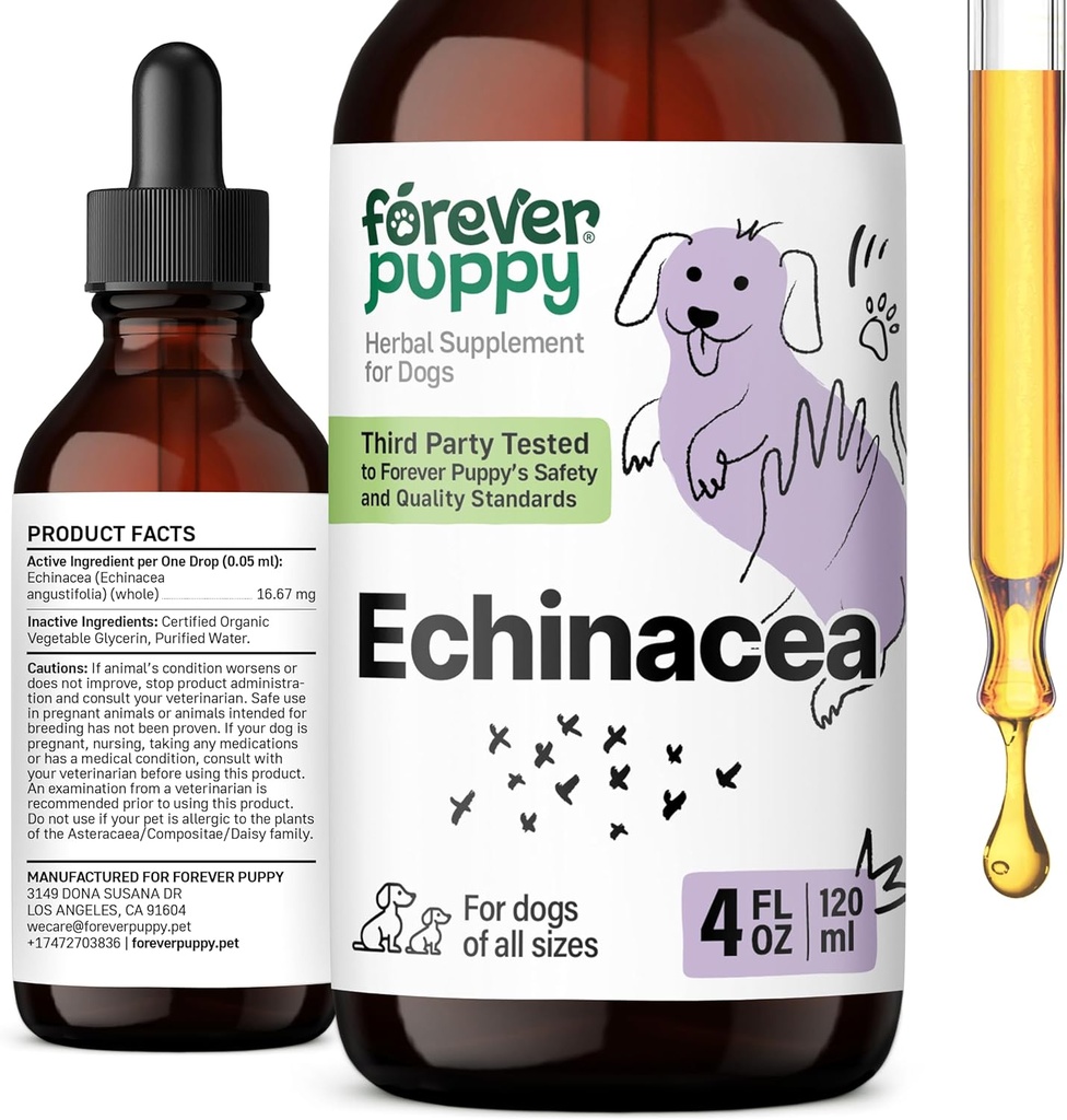Forever Puppy Echinacea Drops for hunder - Immunitetsstøtte og pustende helse m / Echinacea Herb Extract - flytende immunstøtte Supplement for hunder av alle avler og størrelser - 4 oz