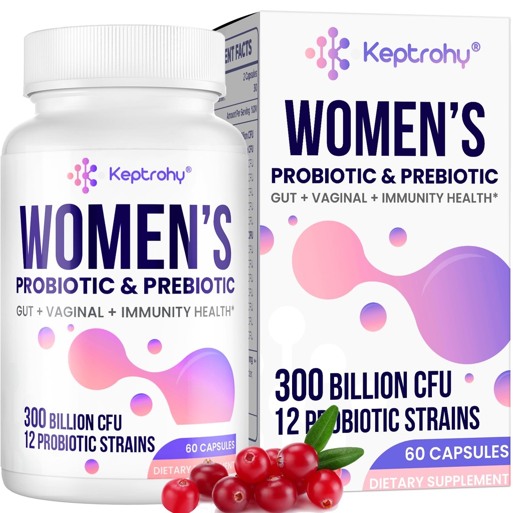 Vaginale probiotika for kvinner - 300 milliarder CFU 12 Strains Probiotika med prebiotiske, organisk tranebærekstrakt daglig kvinners probiotika for Vaginal, urinveier, Digestive, Gut, Immune helse, 60 kapsler