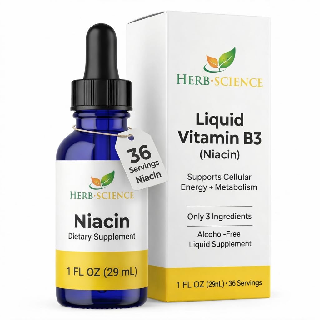 Flytende vitamin B3 Drops - kaldt prosessert niacin Supplement, støtter Tunge & Hud Helse - Vegansk, ikke-alkoholisk og kvalitet testet.- 1 Fl. Oz, 36 Services