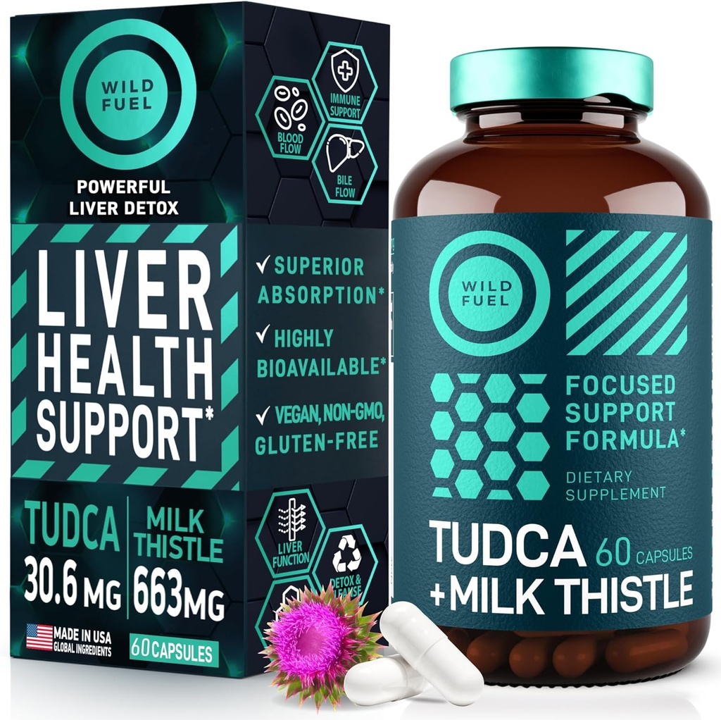 TUDCA og Melk Thistle Supplement - Bile Salts Supplement med Silymarin Melk Thistle Extract Liver Cleanse, Gallblader, Nyre, Gut Helse - Ursolic Acid Tudca Bile Salt Lever Helse - 60 Kapsler