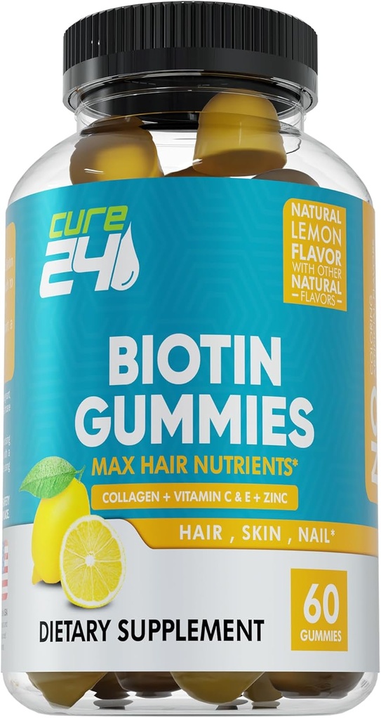 Biotin Gummies med vitamin C, E, kollagen, og sink, biotin Gummies for hårvekst, negl, hud, støtte, laget i USA 60 gummier