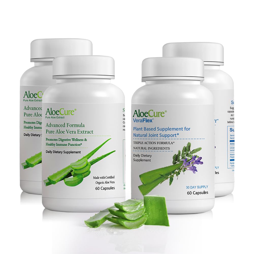 AloeCure Organic Aloe Vera Kapsler Pack - 4 stykker - 2 x VeraFlex, 2 x Aloe Vera Kapsler