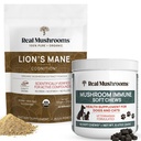 Ekte Mushrooms Lions Mane pulver for mennesker (60g) & Mushroom Immune Pet Chews (60ct) - Bundle for kognisjon og immunitet - Ashwagandha, Astragalus og mer - Vegan, ikke-GMO, Glutenfri, Kornfri