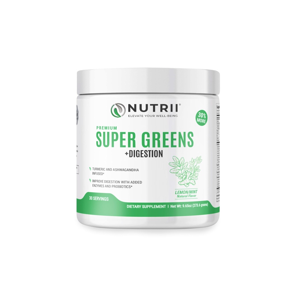 Organisk Grønn Immunitet Superfood pulver - Soothes Digestion, øker sunn vitalitet og energi. Raskvirkende formel med probiotika, enzymer, gurkemeie og askwagandha (30 serverer sitron-mint)