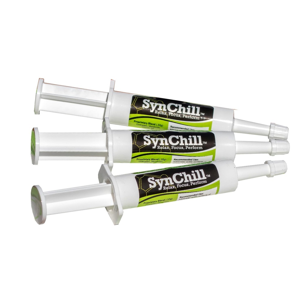 SynChill Oral Horse Calming Gel, 100% naturlig og ernæringsmessig Supplement, Lab Proven Results, designet for fokus og ytelse, godkjent av olympiske profesjonelle og veterinærer, laget i USA - 3-Pack