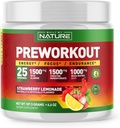 Bygget av Nature Pre Workout pulver med Beta Alanine, Kreatin Monohydrat, BCAA, L Citrulline, L Arginine og Koffein - Jordbær Lemonade Flavor - 25 Serveringer