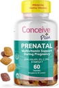 CONCEIVE PLUS Prenatal Gummies - DHA, Folinsyre, vitamin D3, C, sink, og Omega 3, Naturlig sitron + bringebær flavor, 60 greve, 30 dagers forsyning