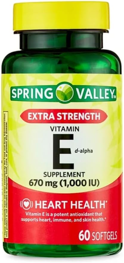 Generisk Spring Valley Vitamin E Ekstra Styrke Vitamin E D-Alfa Spring Valley Softgels, 670 mg (1 000 IU), 60 greve