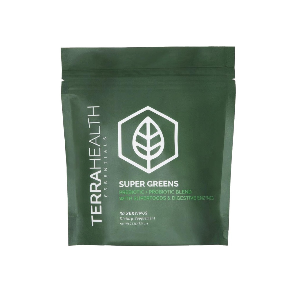 Terra Health Essentials® Super Greens ® Organic Superfood Greens pulver ® Glutenfri Gut-Friendly Probiotika ® 30 Services