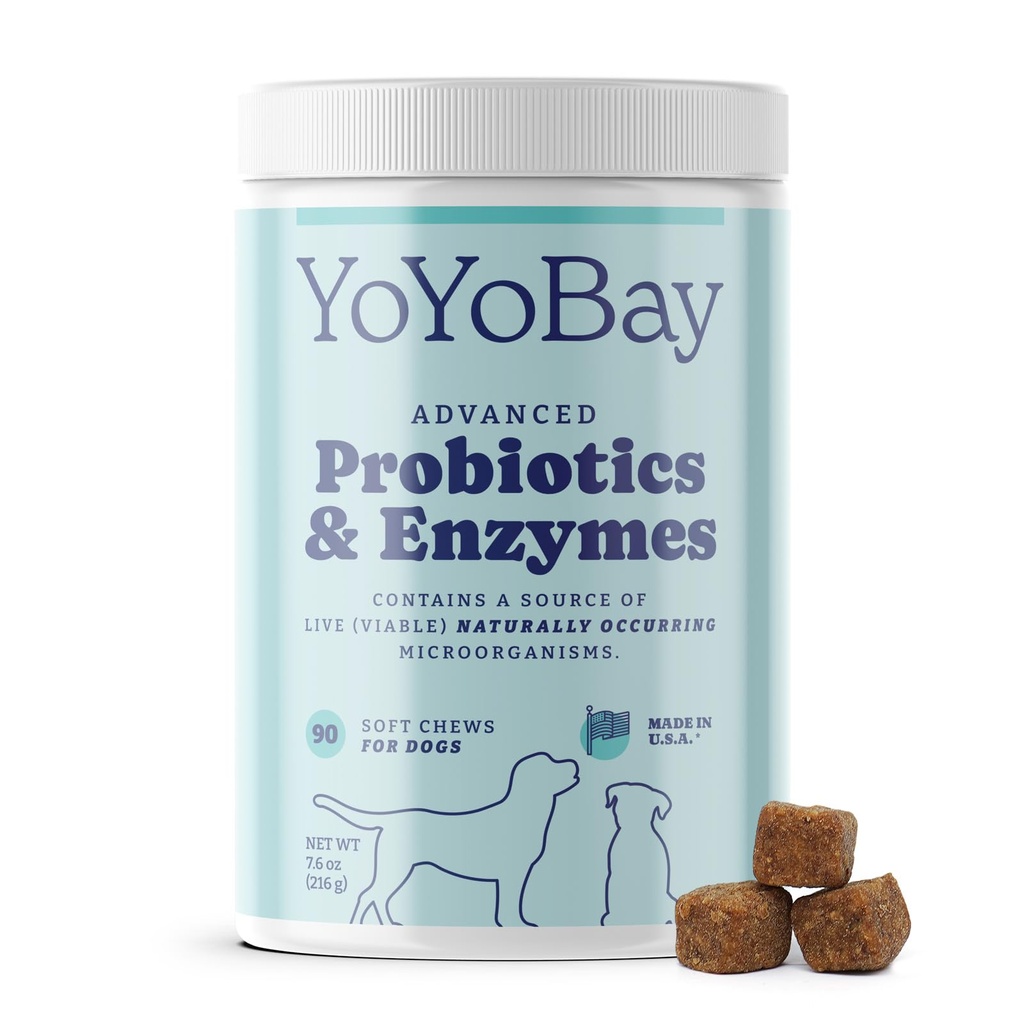 Probiotika for hunder, hundeprobiotika og digestive enzymer, Pre & Probiotic Over 1 milliard CFUs, for Gut helse og digestiv helse, Yeast Balance, Immun støtte, 90 myk Chews