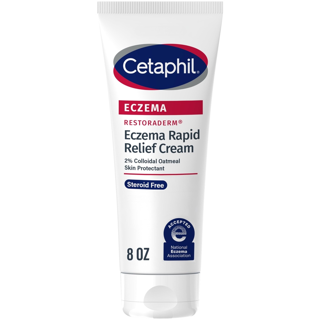 CETAPHIL ECZEMA RESTORADERM FLARE-UP RELIEF CREAM, For Eczema Prone Skin, 8 oz, Barrier Reparasjon, 48 timer Hydration, 2% Hudbeskyttende kolloidal havremel, steroid gratis
