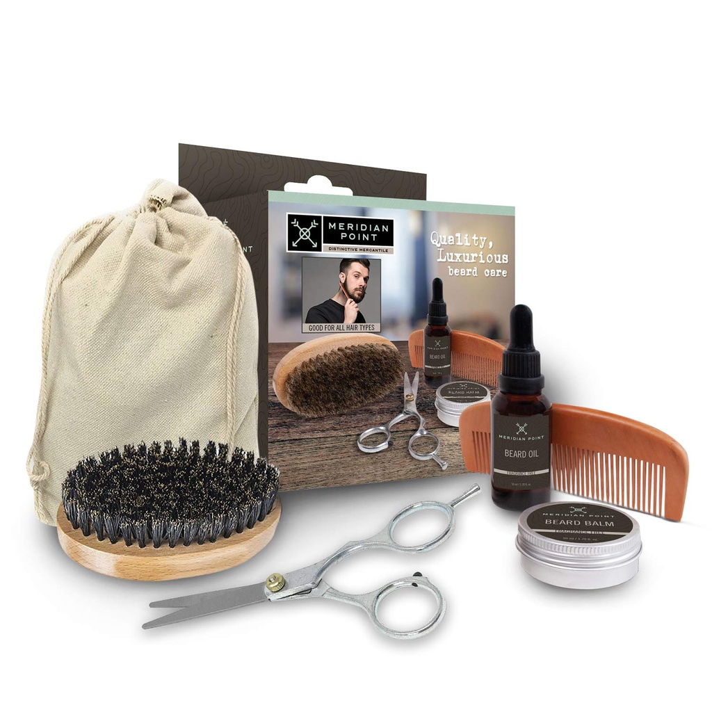 Beard Grooming Kit For menn Beard Care Kit Inkluderer tilbehør - Unscented Natural Beard Balm og olje, Tre Comb og Boar Bristles Brush, rustfritt stål saksors