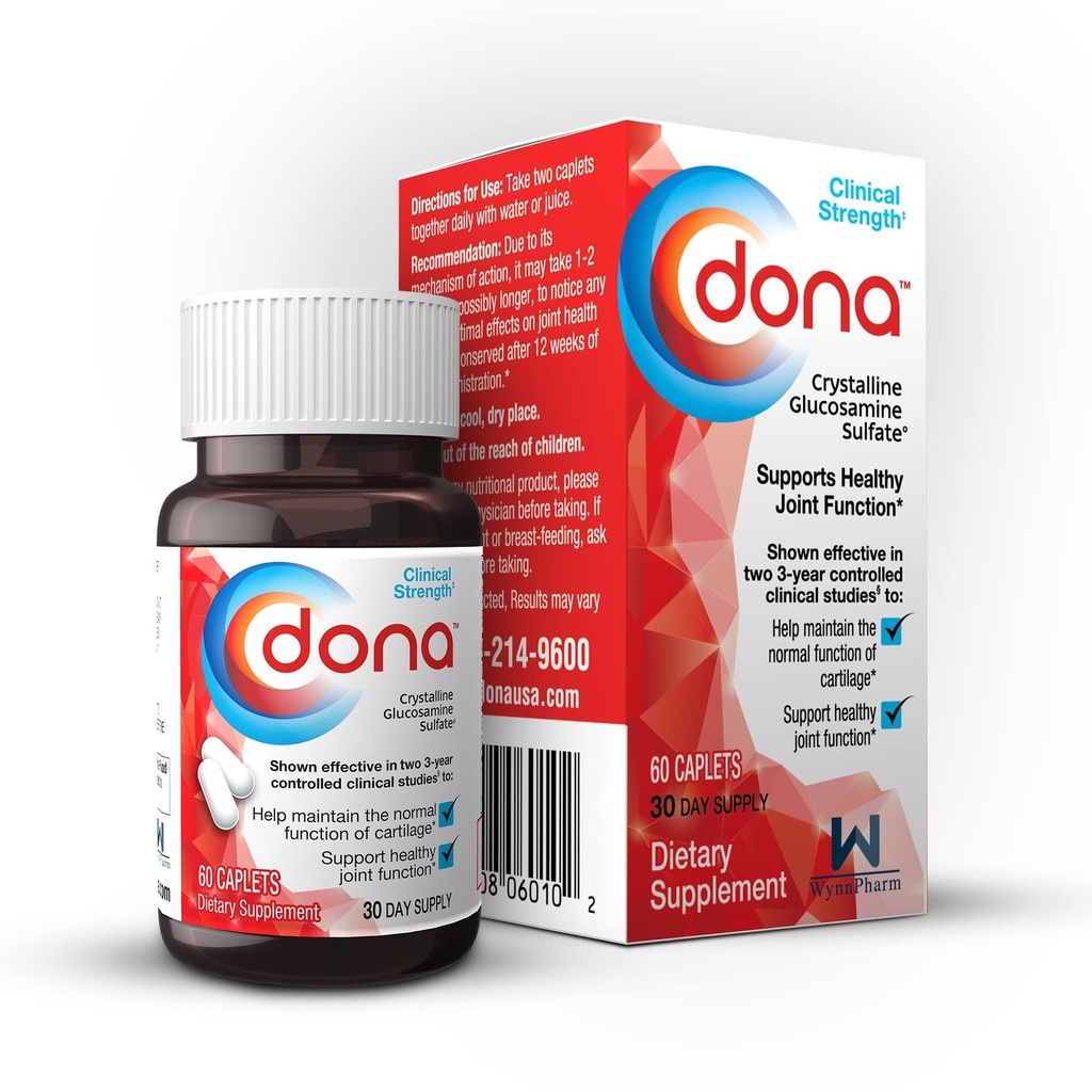 Dona Crystalline Glukosamin Sulfate, 750 Mg, Joint Supplement piller for kne Comfort & Joint Health Support, 750 Mg, 60 Count