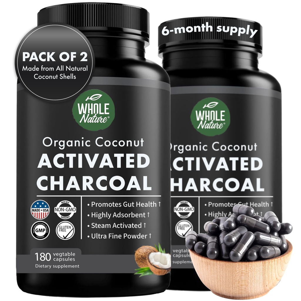 Kokos Aktivert Charcoal Capsules, 180 Charcoal Capsules, Tenåring Whitening, Hjelper Stivelse, Bloating, Magegass, Heartburn, Pure Coconut Avledet Supplement (2)