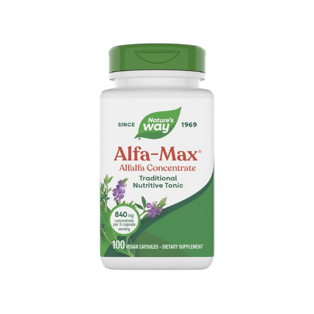 Naturens vei Alfa-Max - Alfalfa Supplement - Alfafa Leaf, Stem & Blomster - Glutenfri & Vegan - 100 Kapsler