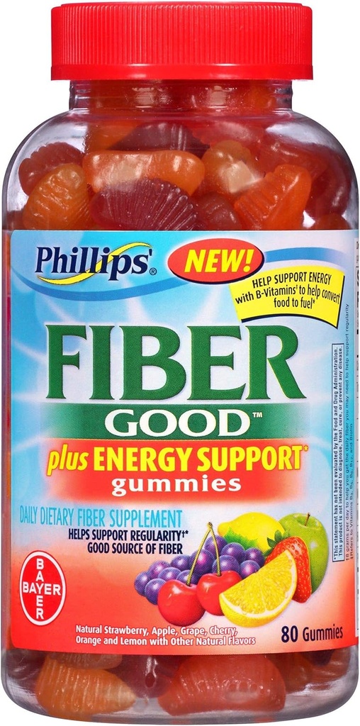 Phillips' Fiber Good Gummies Plus energistøtte Fiber Supplement (80-talls flaske)