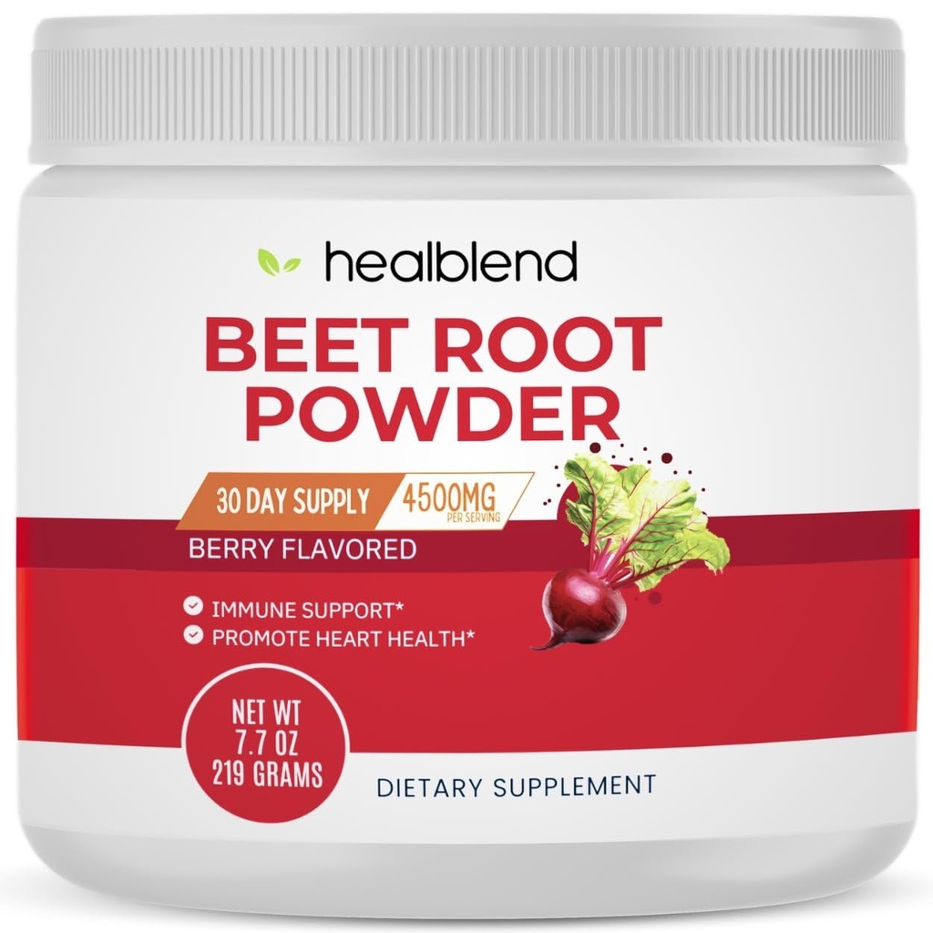 Healblend Organic Beet Root Powder - Nitric Oxid Beets, sunn blodtrykksstøtte, blodsirkulasjon Superfood Blåbær Flavored - 30 Services