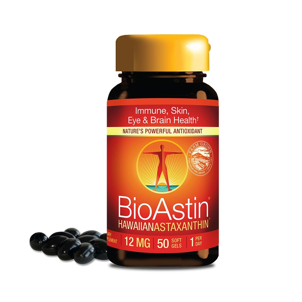 Nutrex Hawaii BioAstin Hawaii Astaxanthin - 12 mg, 50 Softgels - Farm-Direct Premium Antioksidant Supplement for å støtte øye, hud, felles og immunsystem helse - Ikke-GMO & Glutenfri