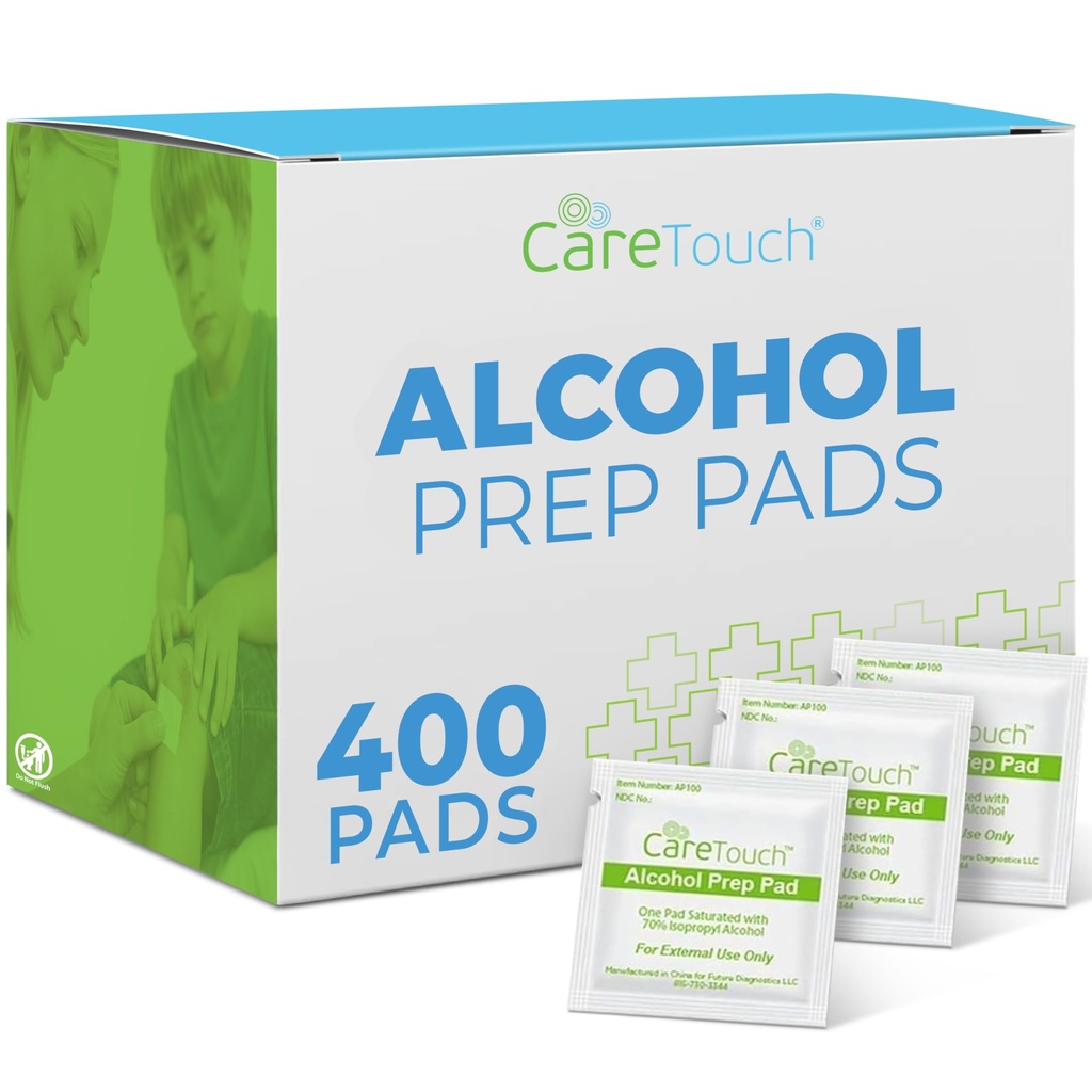 Care Touch alkohol tørker individuelt pakket - Prep Pads med 70% isopropyl alkohol, bra for hjem, medisinske og førstehjelpssett sterilisert, antiseptiske 2-Ply Swabs 400 greve