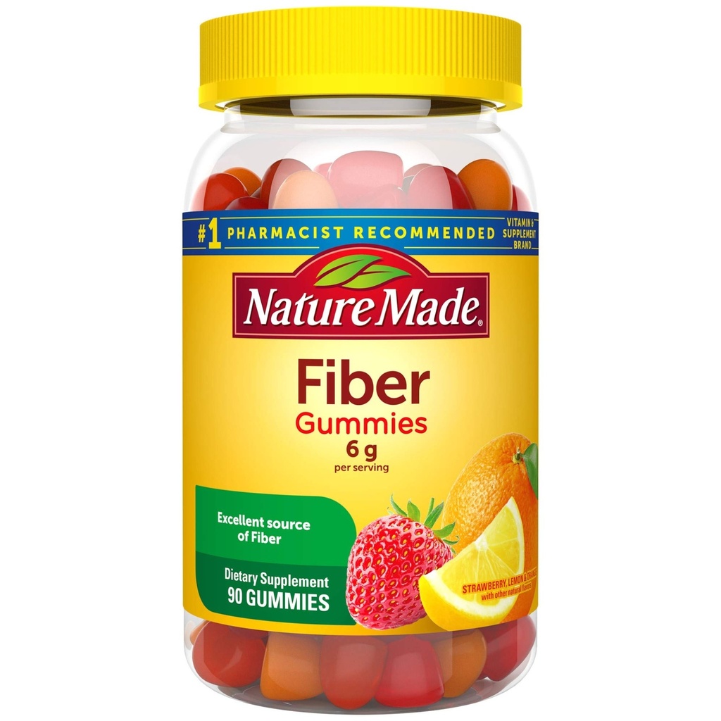 Natur laget fiber 6 g, kosttilskudd for digestiv helse støtte, 90 fiber gummier, 30 dagers forsyning
