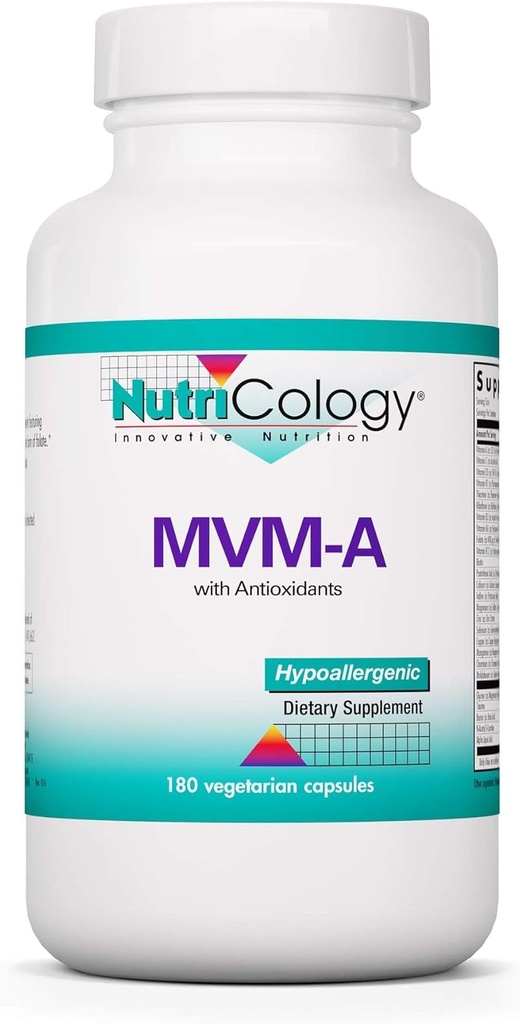 Nutrikologi MVM-A Supplement - Multivitamin for menn og kvinner, med jern, daglige vitaminer, for voksne, høy potens, biotilgjengelige, vegetariske kapsler - 180 Count
