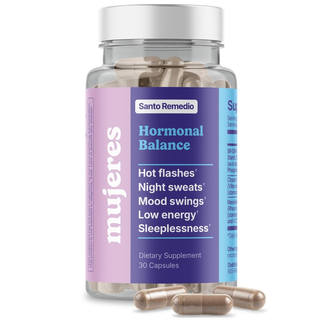 Santo Remedio Hormonal Balance, Dietary Supplement, Relief for Menopause Symptomer, Hjelper Redusere Hot Flashes, Natt Svømmer, og Mood Swings, klinisk bevist ingredienser, Hormon-fri, 30 Serveringer