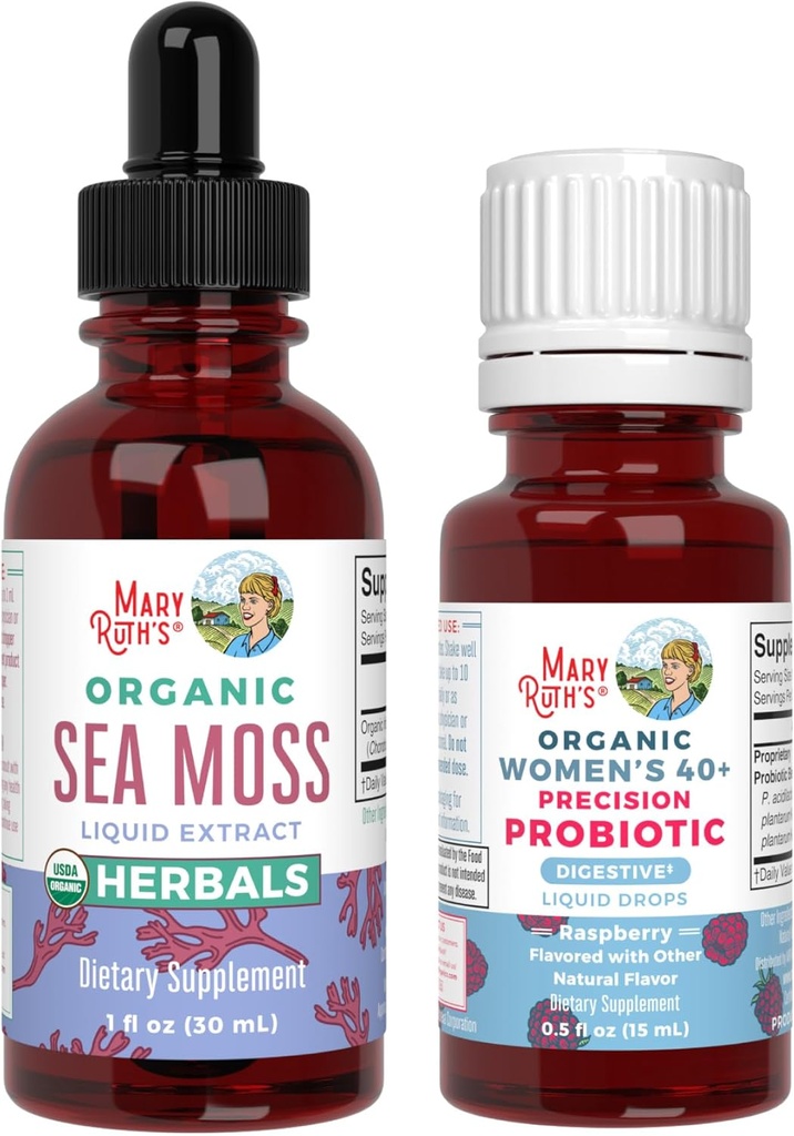 MaryRuth Organics Probiotic Digestion (Raspberry) for kvinner 40+ & Sea Moss Drops | USDA Organic, Clean Label Project Verifisert | Vitaminer for Gut helse og immunitet | Vegan, ikke-GMO, Glutenfri