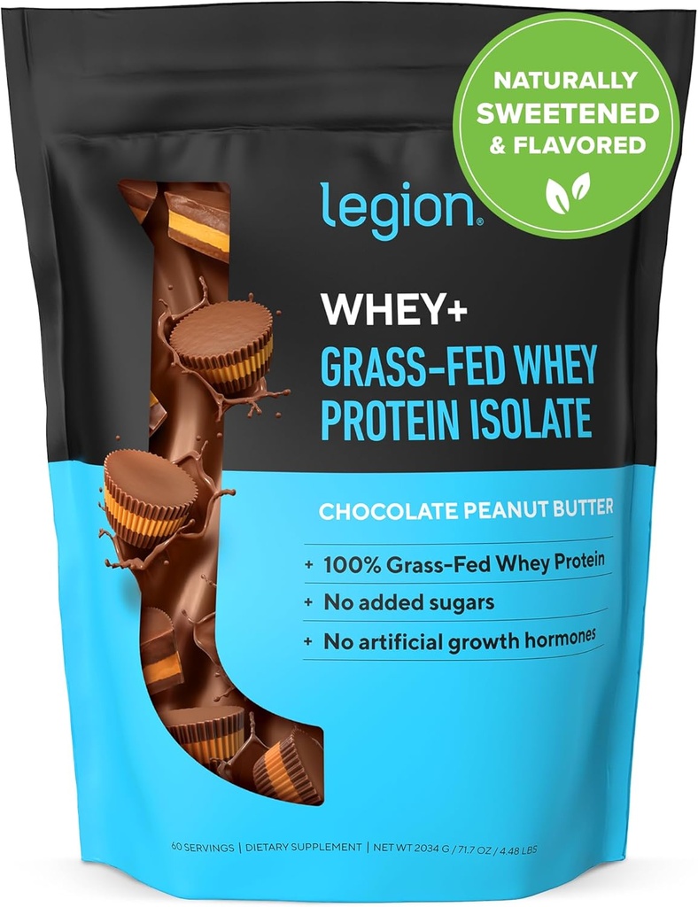 LEGION Whey+ Protein Whey Isolate fra grass Fed kyr - Whey Protein Isolate pulver Lav kalorie, ikke-GMO, sukkerfri, saltholdig og glutenfri, alt naturlig protein pulver for menn og kvinner (30 serveringer)