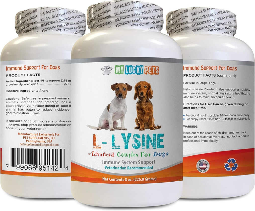 Hunde Aminosyre Supplements - Hunde LYSINE pulver - ren pulverform - immunsystem støtte - Vet anbefalt - lysin hunder - 1 flaske (8oz 226,8 gram)