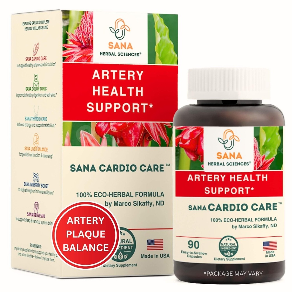 Artery Plaque fjerningsformula |4-Element Alt-Naturlig Supplement for å støtte blodtrykk, sunn kolesterol, og hjerte rhythm | 90 Easy-to-Swallow kapsler | av Sana Herbal