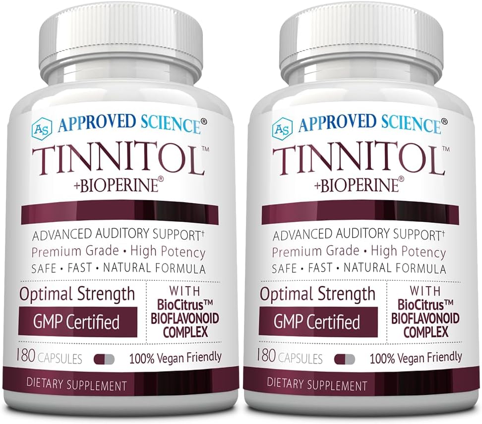 Godkjent vitenskap Tinnitol - Tinnitus Support Supplement - Ease Ringing i ørene - Økt indre ørehelse - 2 flasker - 6 måneders forsyning - laget i USA