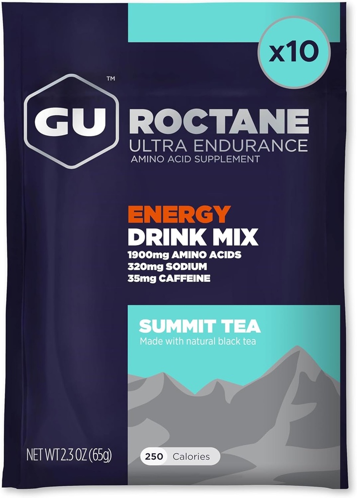GU Energi Roctane Ultra Endurance Energi Drink Blande, Vegan, Glutenfri, Kosher og Dairy-Free n-the-Go Energi for enhver trening, 10 Single-Serving Packets, Summit Te