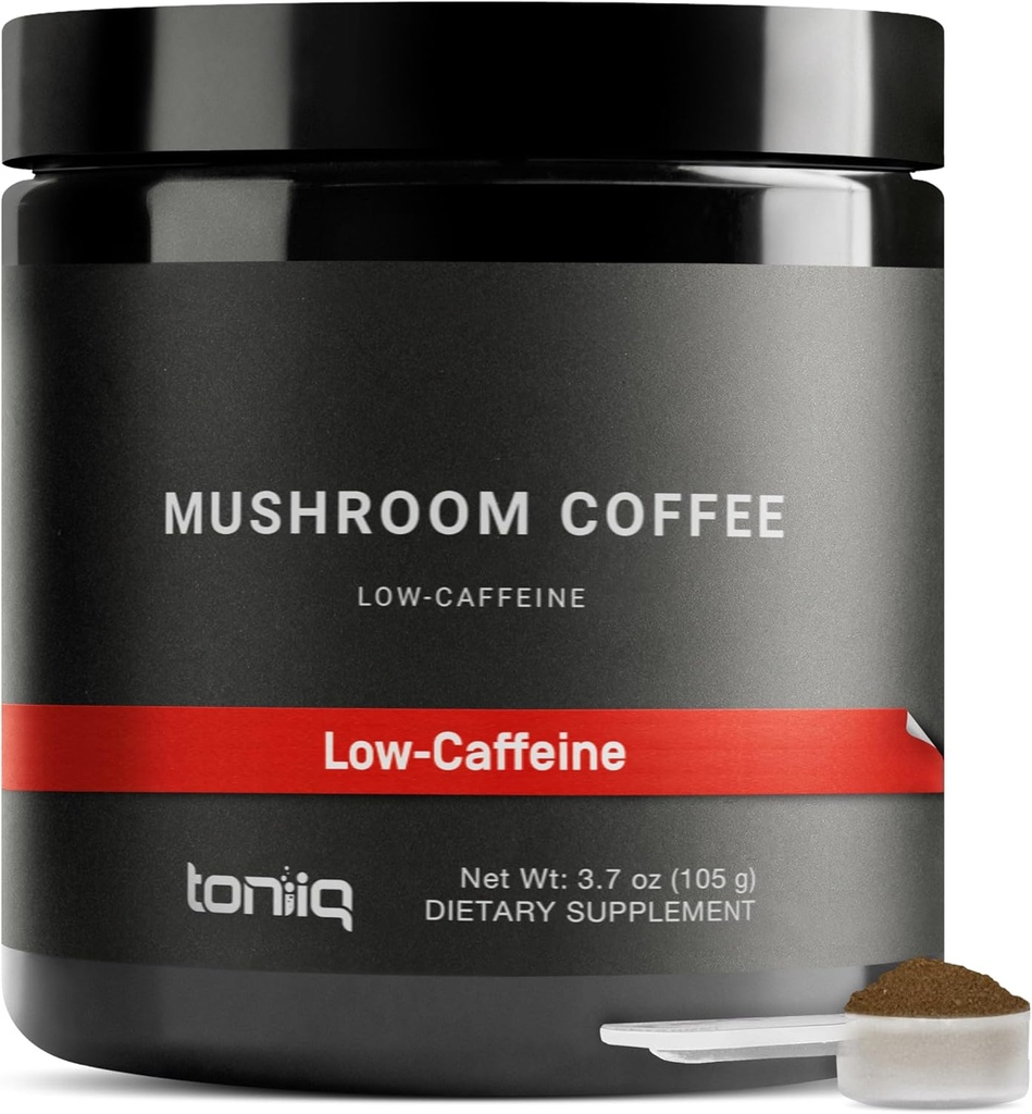 Toniiq Lav-kaffein moskroom kaffe - Ultra høy potens 10:1 Konsentrert ekstrakt - colombianske kildebønner med 10 moskroom blanding, Lion's Mane & Cordyceps - funksjonell kaffe alternativ