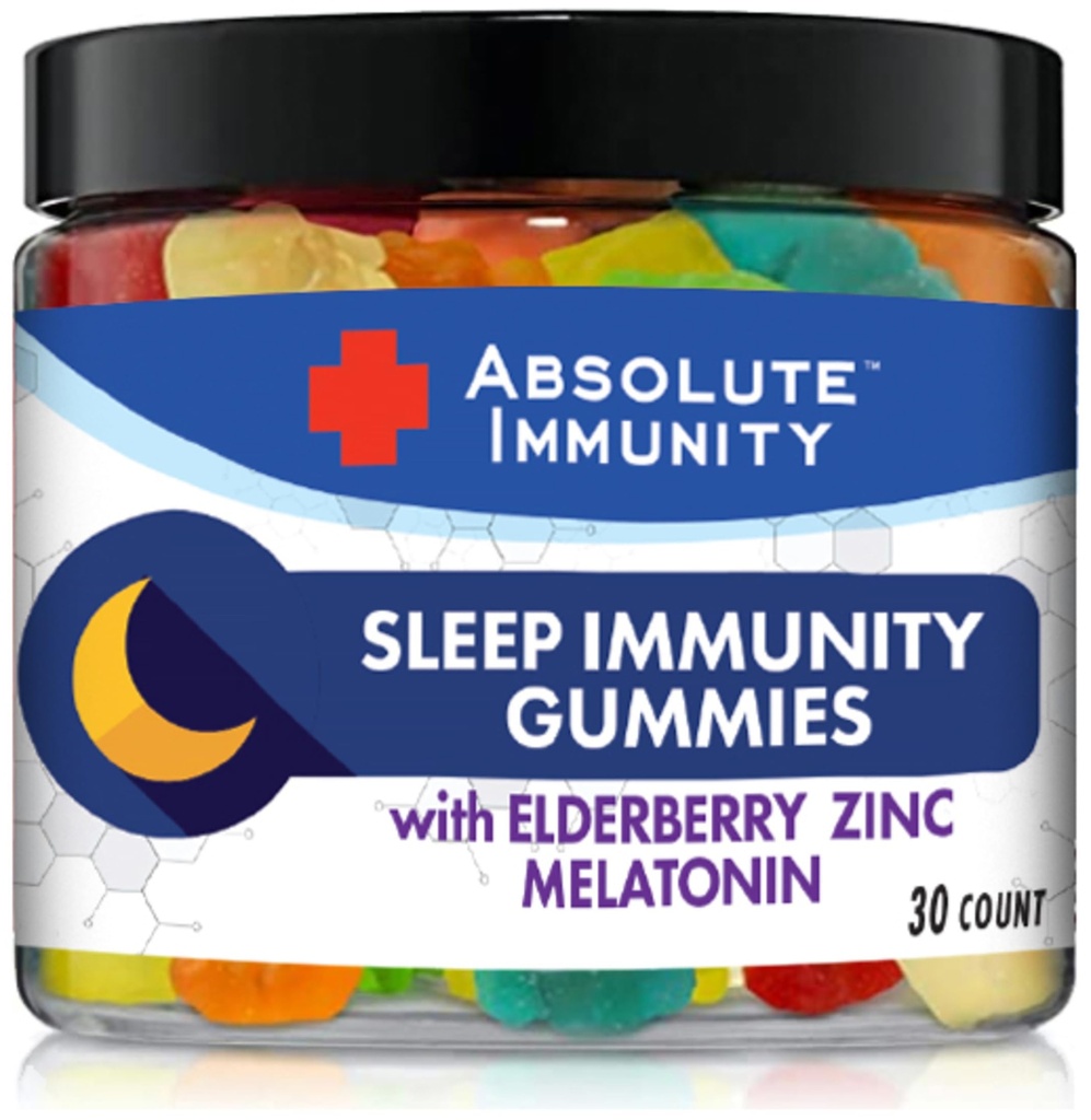 Absolutt immunitet-sink og eldrebær søvn gummer med melatonin, 100% narkotikafri søvnhjelp, immunsystem støtte, voksne og barn 30ct