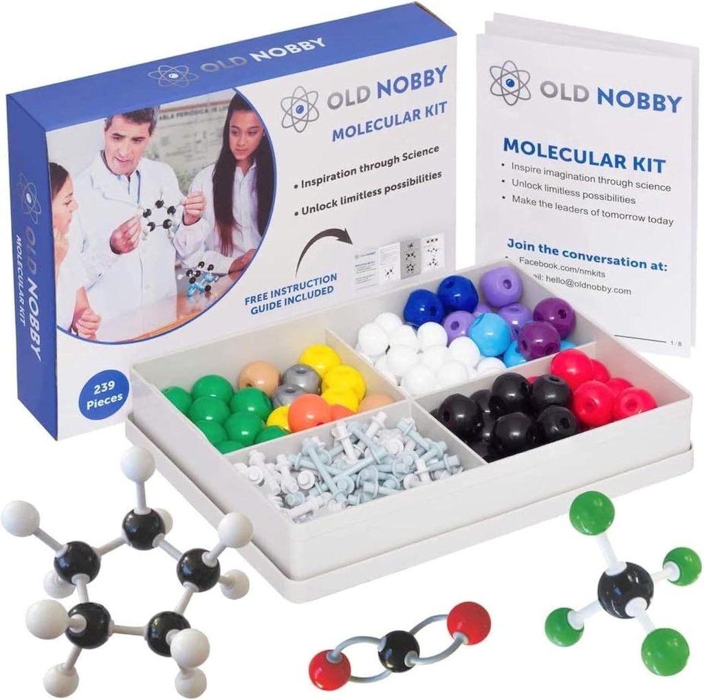 Leksjoner i kjemi Modell Kit - Gamle Nobby 240 Pc Molekylær sett Økologisk kjemi for studenter - Komplett Molekylær Modell Kit for STEM, Visualizing Atoms, Bonds og struktur