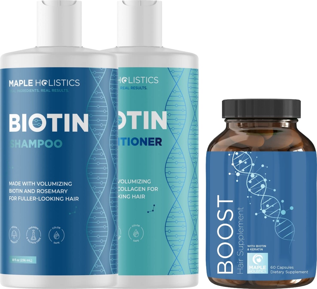 Biotin Shampoo og balsam og hår Supplement - Biotin for hårvekst Supplement Plus Rosemary og Volumizing Shampoo og balsam sett - Rosemary Biotin og kollagen Hårtykkelse Produkter