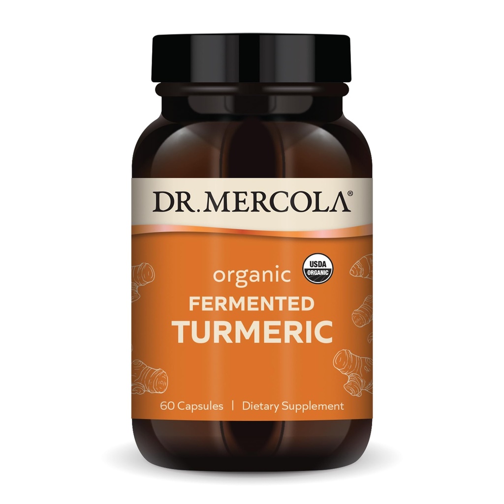 Dr. Mercola Organic Fermented Turmeric - 370 mg Fermented Turmeric - Høy biotilgjengelighet Curcuminoids - USDA Økologisk, Ikke-GMO, Glutenfri og soya-fri - 60 kapsler (30 Serveringer)