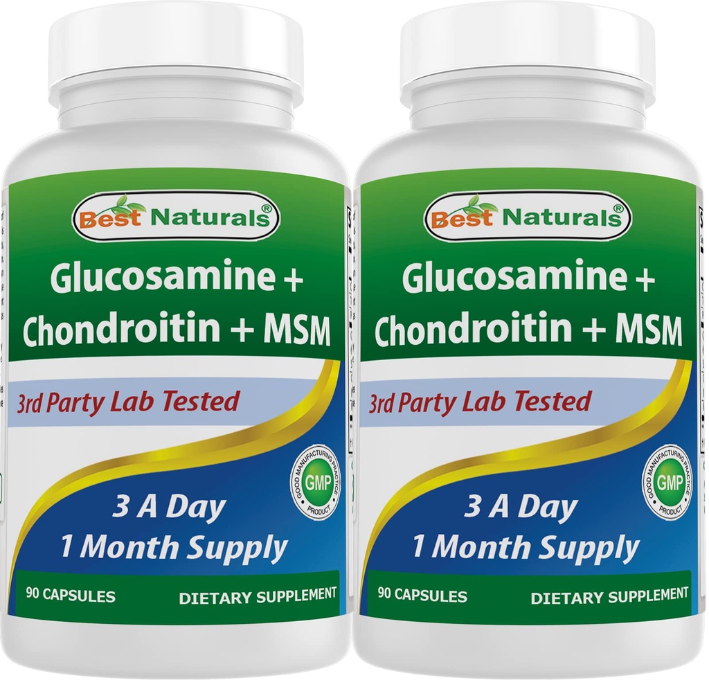 Best Naturals, Glucosamine Chondroitin MSM Kosttilskudd, 2600 mg per servering, 90 kapsler (90 greve (Pack of 2))