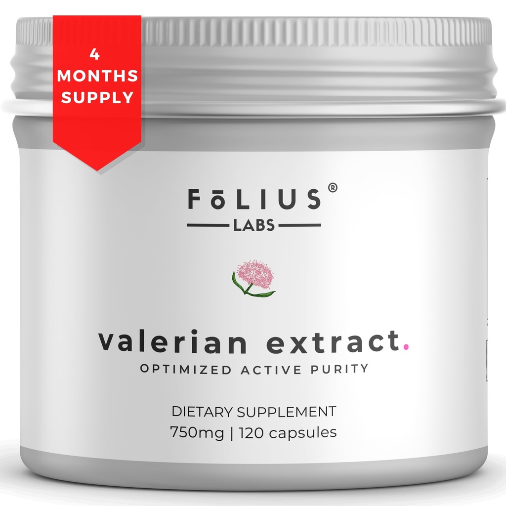 Valerian Root 4:1 Ekstrakt Kapsler 750 mg – Optimert Aktiv renhet – 4X Konsentrasjon Valerian Root Extract Supplement - Glutenfri, Ikke-GMO - fremmer avslapning - 120 Kapsler