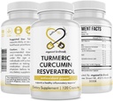 Turmeric Curcumin Resveratrol ernæringstilskudd, antioksidant egenskaper, støtter god inflammasjon og immunsystem, 120 vegan kapsler