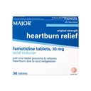 MAJOR Opprinnelig styrke Heartburn Relief - Famotidin tabletter, 10 mg - Acid Reducer - 30 tabletter (1-pakke)