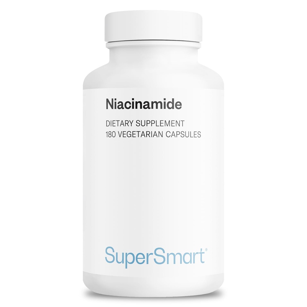 Supersmart - Niacinamid Supplement 2000mg per dag (Nicotinamide) - Flush gratis vitamin B3 Niacin | Ikke-GMO & Glutenfri - 180 Vegetariske kapsler