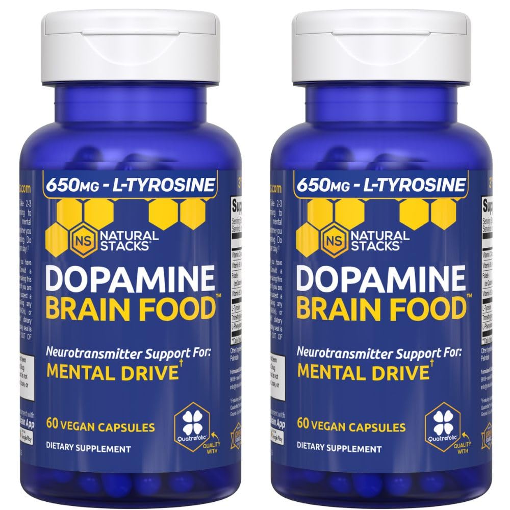 Dopamine Brain Food - 650mg L-tyrosin Supplement - Dopamine Supplement for Fokus & Mental Drive - Støtter Mental Energi - Neurotransmitter Støtte med B-vitaminer - 120 Kapsler