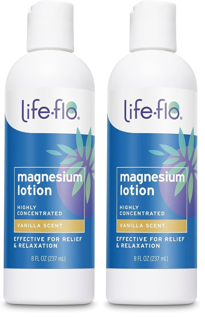 Liv-flo Magnesium Lotion, Vanilla Scent - Relief og avslapping med magnesium klorid fra Zechstein Seabed - Dermatolog Testet, Hypoallergenic, 60-dagers garanti, ikke testet på dyr, 8oz