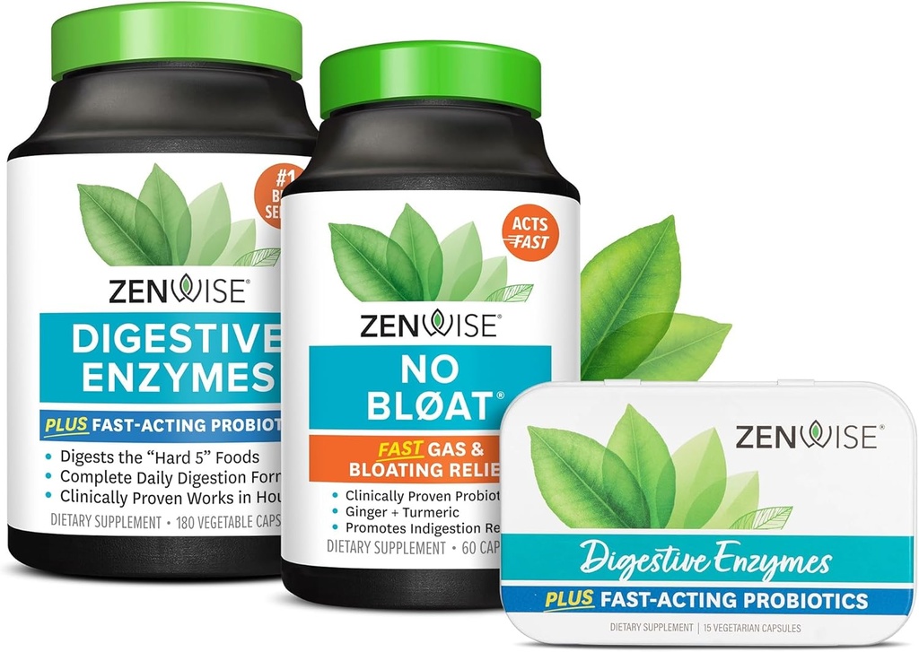 Zenwise Helse Digestive Enzymer, No Bloat, og gratis reise Tin med probiotika for Digestive og Gut Health