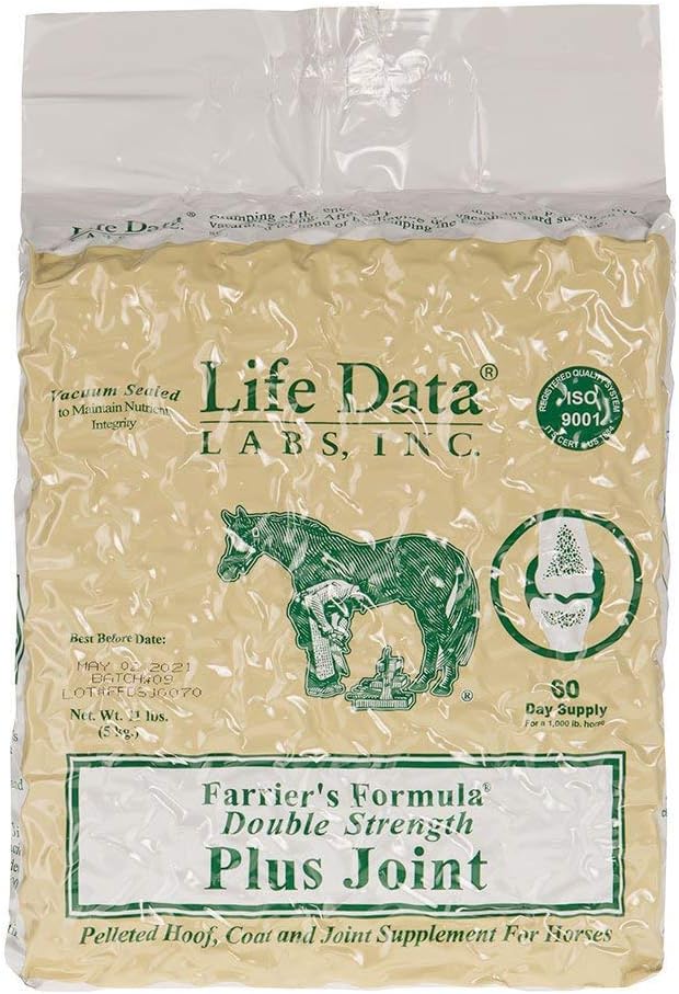 LIFE DATA LABS Farriers Formula Double Strength Plus Joint, 11 lbs; Pelletet Hoof, Coat og Joint Supplement for hester