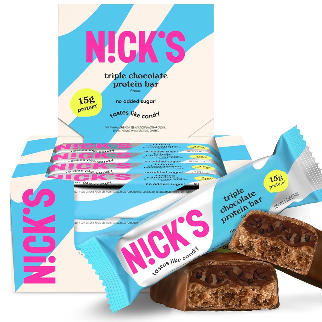 Nicks trippel sjokoladeproteinbarer - 12-talls boks høy protein, lav kalorier, lave karbohydrater, ketovennlig, ingen tilsatt sukker