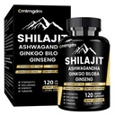 Shilajit Kapsler - 20 000mg ren Himalayan Organic Shilajit for menn og kvinner med Ashwagandha, støtter Vitalitet og velvære, Premium Shilajit ren Himalayan Supplement, 120 Kapsler