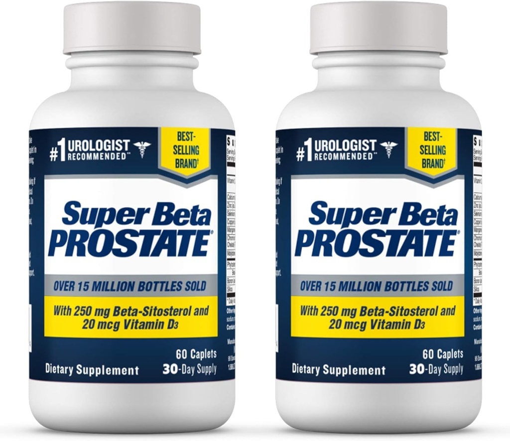 SUPER BETA PROSTATE Support Supplement for menns helse - Reduser badreiser, fremme søvn, bedre blader tømming og sunn prostate, Beta sitosterol - 60 greve (pakke med 2)